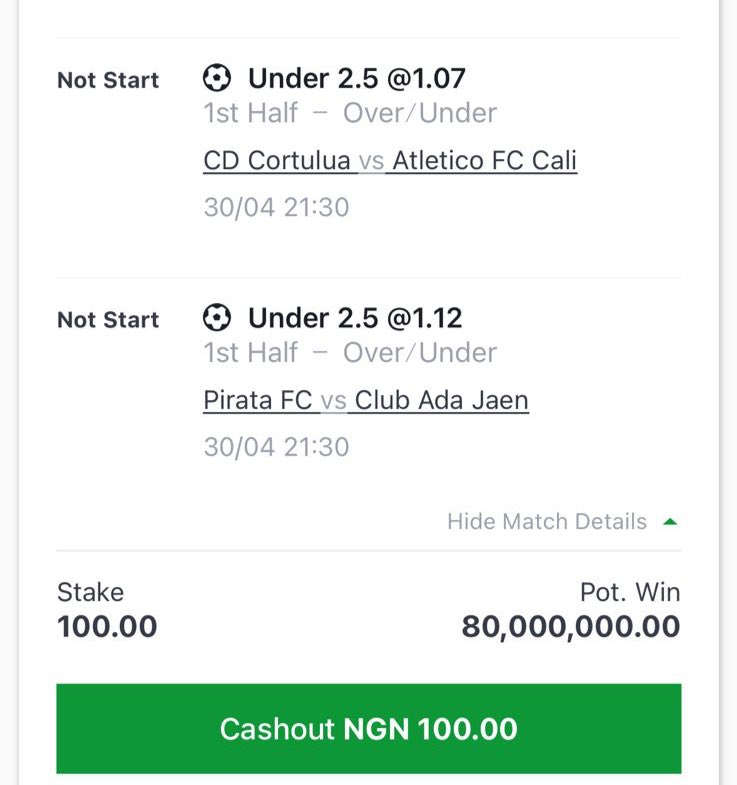 Used 7 hours to cook fresh under 2.5 Halftime and my 100naira will turn 80M Today !

This will boom Today !
If you see this game just like this post and turn on my post notification because I’m fully loaded for Sportybet today, just say boom & retweet
