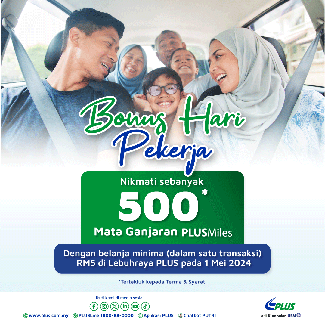 500 Mata Ganjaran Bonus boleh menjadi milik anda! Mudah jer, hanya belanja RM5 dalam satu transaksi untuk pembayaran tol di Lebuhraya PLUS, dan nikmati 500 Mata Ganjaran PLUSMiles* *Tertakluk terma & syarat. #CutiBersamaPLUS #GamudaSplashMania #CutiCutiMalaysia