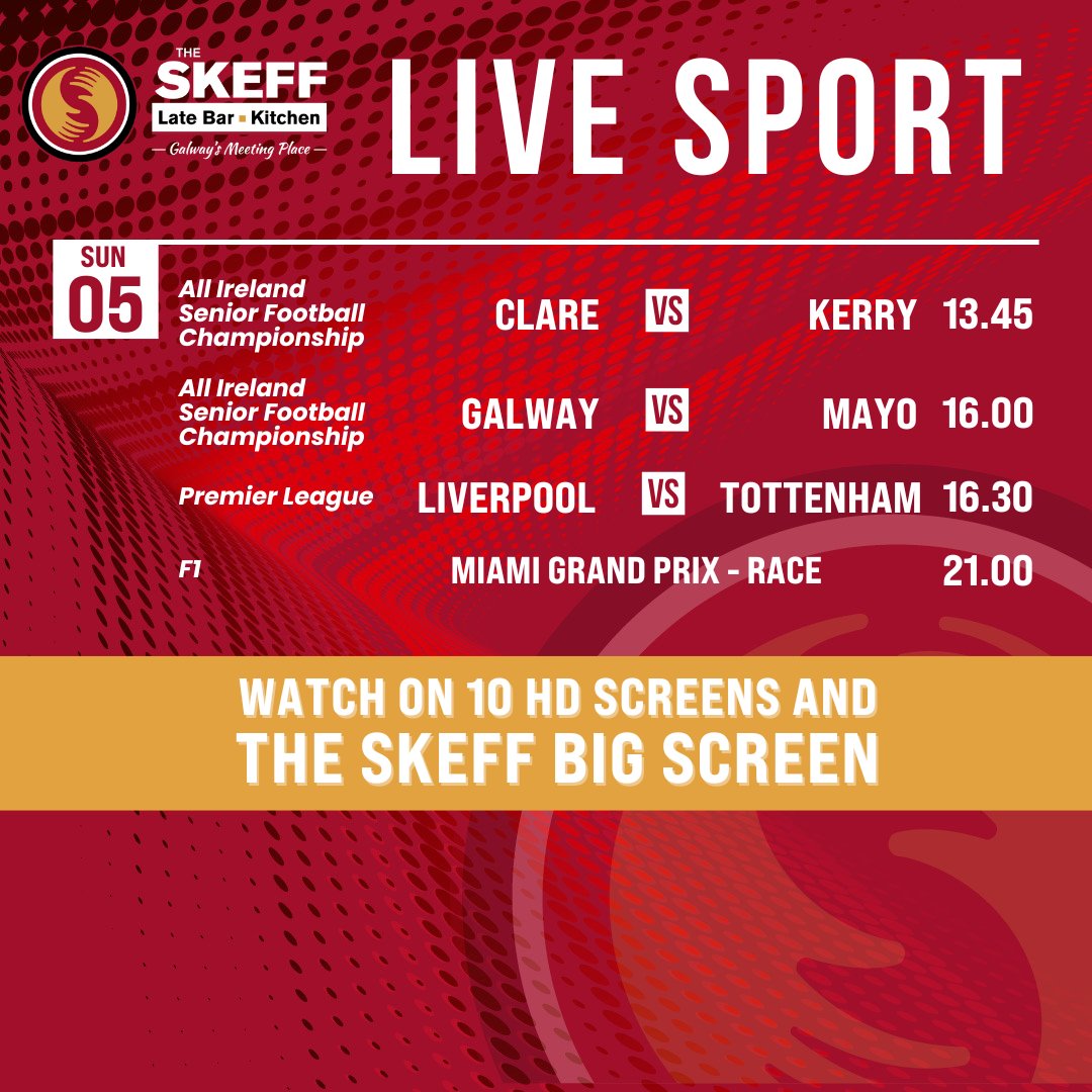 Plenty of exciting live sport coming up this week at The Skeff! 🔥⁠🔥🔥⁠
⁠
#TheSkeffBar #SkeffBar #Galway #LiveMusic #GalwayMusic #EyreSquare #GalwayCityCentre #Sports #LiveSports #SportsBar #Rugby #Football #ChampionsLeague #Connacht #PremierLeague #UEFA