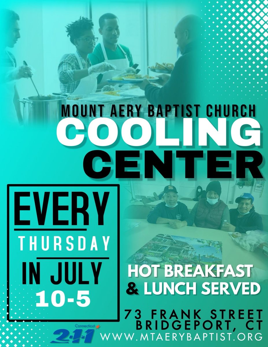 Stay cool this summer! ☀️Mount Aery Baptist Church is hosting a cooling center every Thursday in July. Join them from 10 am to 5 pm at 73 Frank Street.