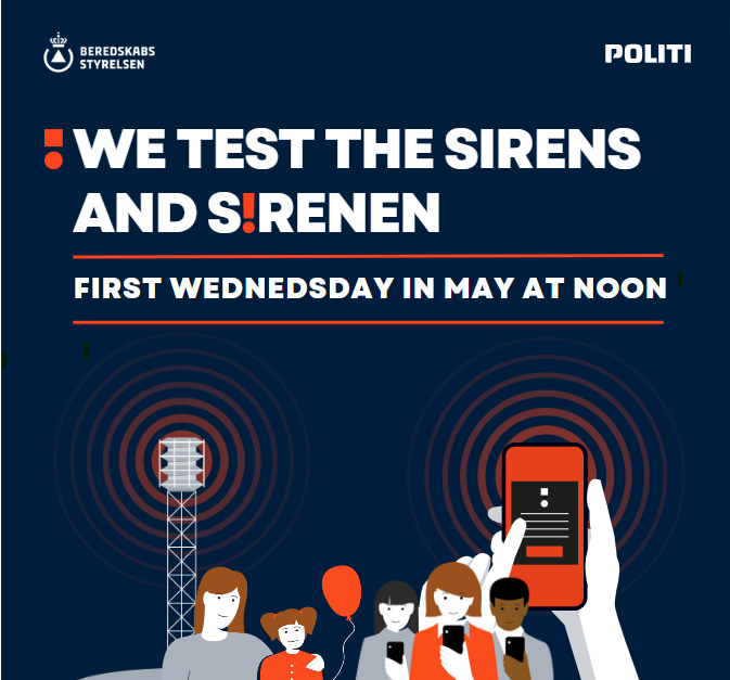 Tommorrow we will be testing the national warning systems in Denmark at 12 PM. 📢 For more information: ow.ly/Veor50RscUg