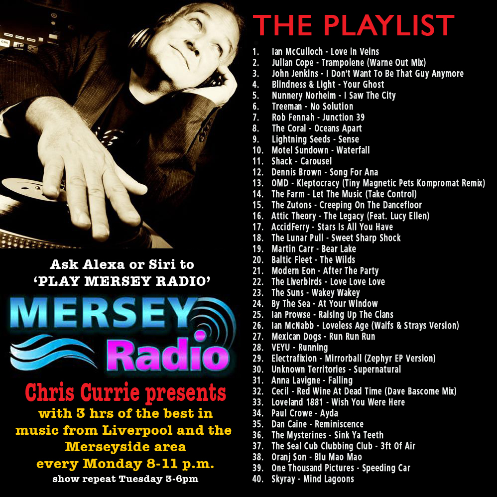 ON AIR IN FIVE MINUTES This sonic smorgasbord of Mersey musical delights is repeated on Mersey Radio today from 3-6pm - tune in an warm the cochleas of your ears JUST ASK ALEXA to 'PLAY MERSEY RADIO' or listen at merseyradio.co.uk/player