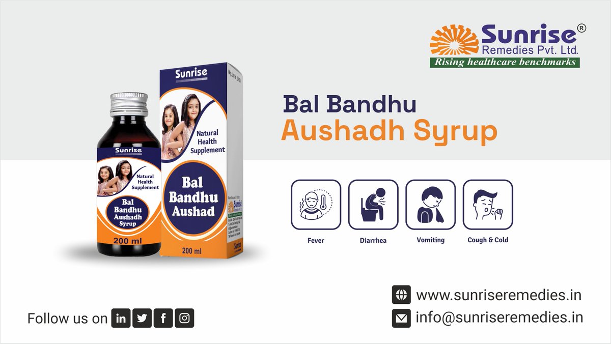 Get rid of your baby’s tummy problem and help them have a peaceful sleep with Bal Bandhu Aushadh Syrup.

Read More: sunriserem.com/products/bal-b…

#BalBandhuAushadhSyrup #NaturalHealthSupplement #Fever #Vomiting #Diarrhea #Coughandcold #HealthSupplements #AyurvedicProducts #Ayurveda