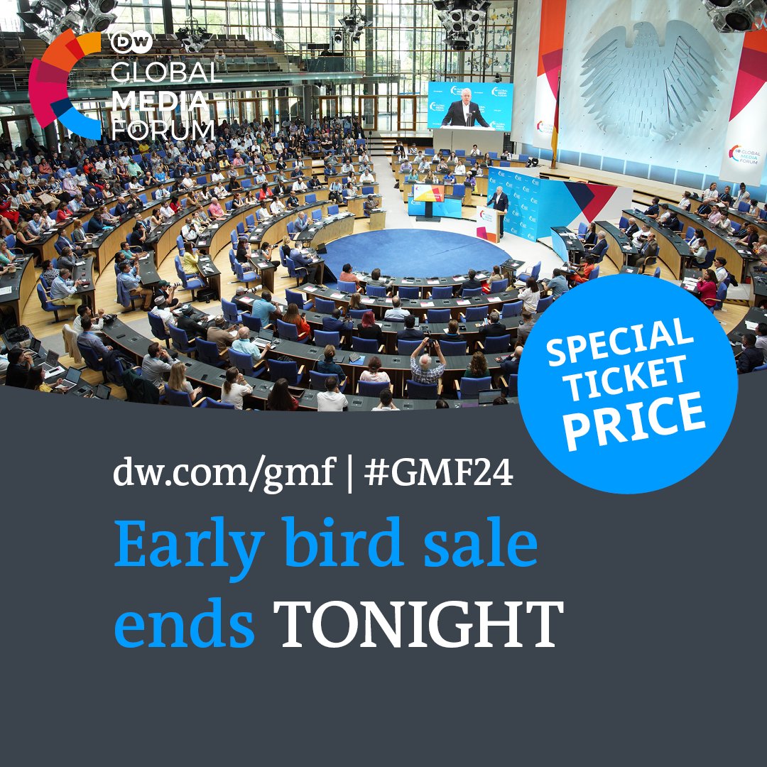 📣 Attention: Our ticket discount for the #GMF24 ends TONIGHT! So if you want to join us in Bonn on June 17 and 18 and save 30% on your ticket, be a (not so) early bird 🐦 and head over to dw.com/gmf.
