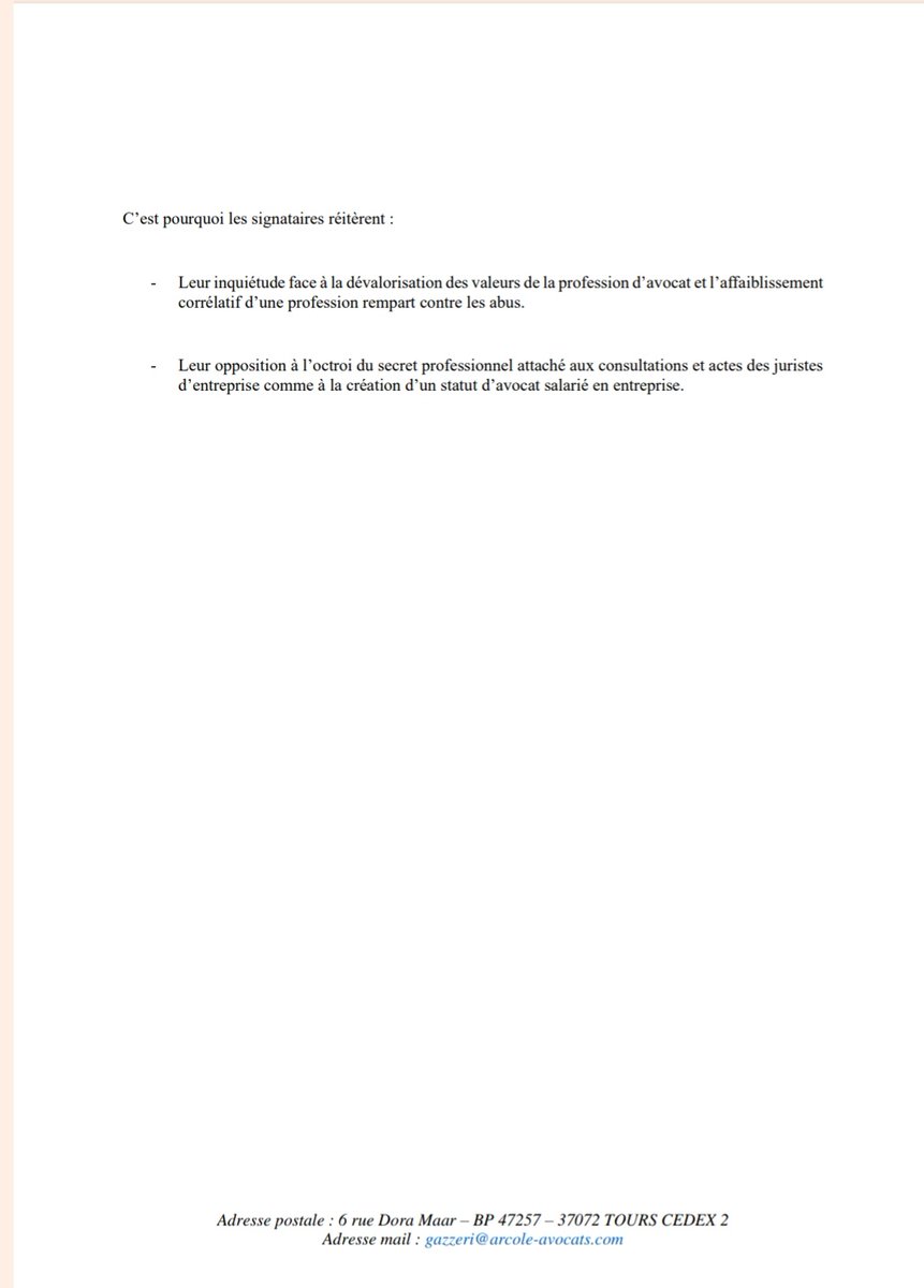 Rappel à l'intention de la représentation nationale et plus particulièrement des députés <a href="/lesRepublicains/">les Républicains</a> qui ont le pouvoir d'empêcher le vote de la proposition de loi <a href="/JeanTerlier/">Jean Terlier</a> qui représente un véritable danger pour la démocratie
#legalprivilege
<a href="/CNBarreaux/">Conseil national des barreaux - les avocats</a> <a href="/Conf_Batonniers/">ConférenceBâtonniers</a>