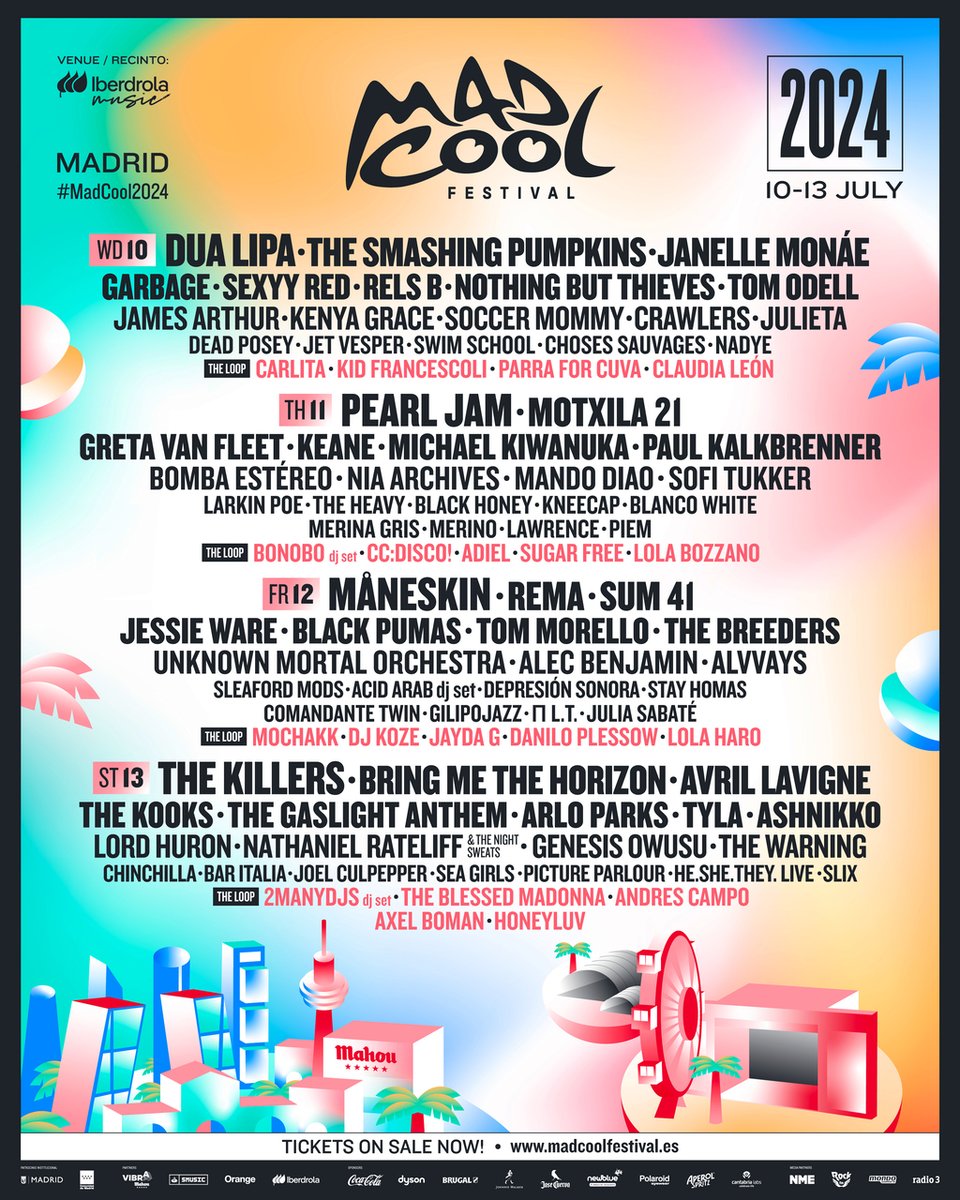 🎸 La @ComunidadMadrid patrocinará la próxima edición de @madcoolfestival consolidando a la región en el circuito de los grandes festivales internacionales. 📆 Del 10 al 13 de julio de 2024. +Info: c.madrid/pomec1 #ElMejorEstiloDeVida #MadCool2024