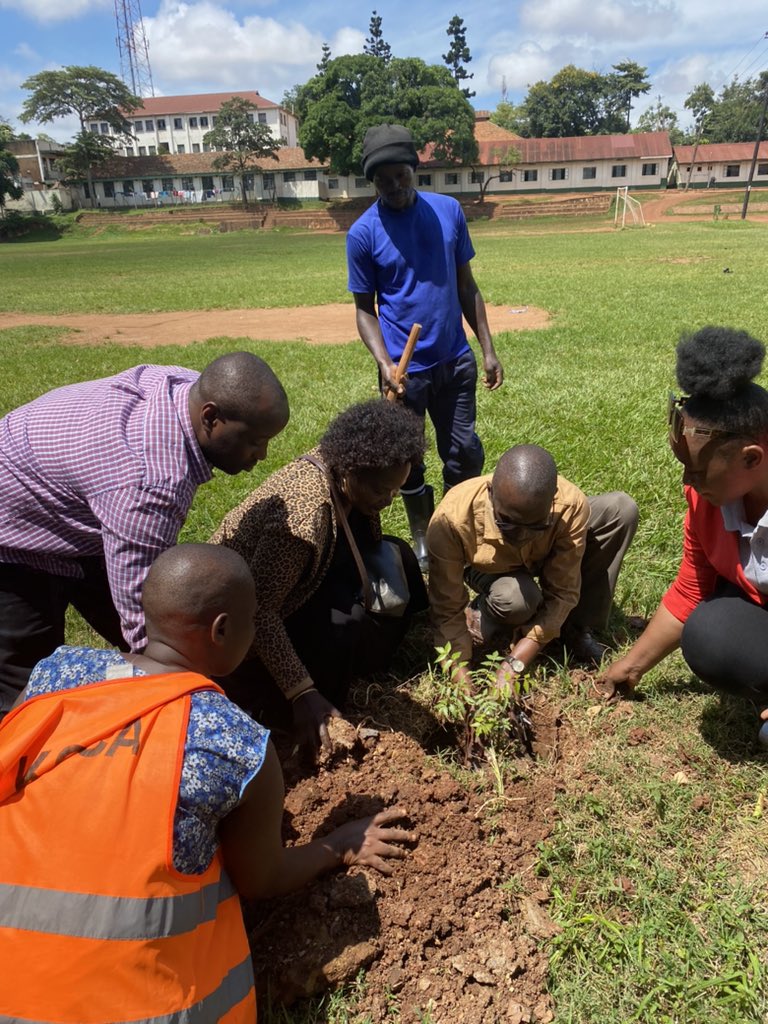 As #EarthMonth gets to a close, we have finished it on a green note by planting trees together with @KCCAUG team! 
Trees are the lungs of our planet, and each one we plant helps to combat #climatechange and preserve our biodiversity.
📍St. Peter’s SS, Nsambya