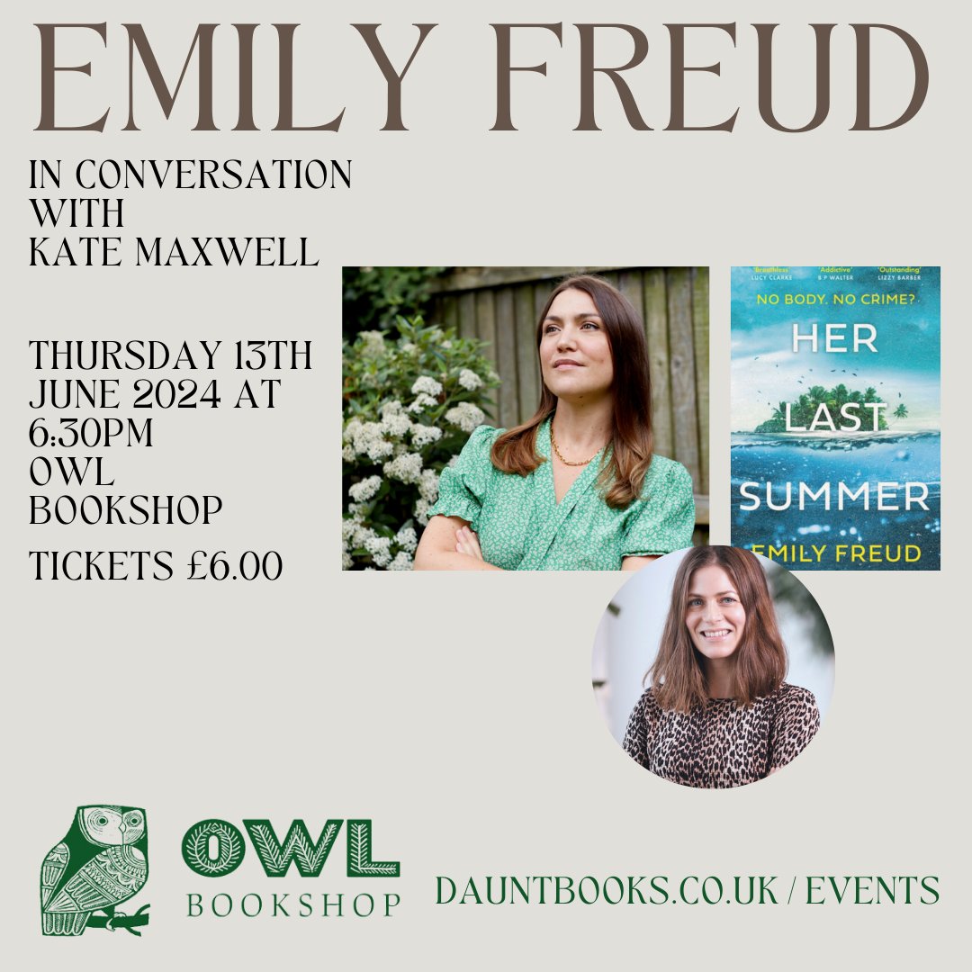 13th June @ 18:30 I will be at the @OwlBookshop with the wonderful @katemax discussing my new novel #HerLastSummer and all things thriller writing. Tickets are here: dauntbooks.co.uk/shop/events/em… #bookevent #authorevent #writingcommunity #kentishtown #bookshop