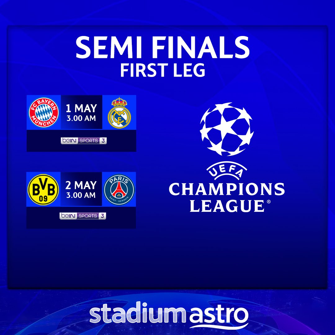 The stage is set for a thrilling battle in the UEFA Champions League, with the final four teams vying to etch their names into history by lifting the prestigious trophy. 🏆⚽️ #UCL