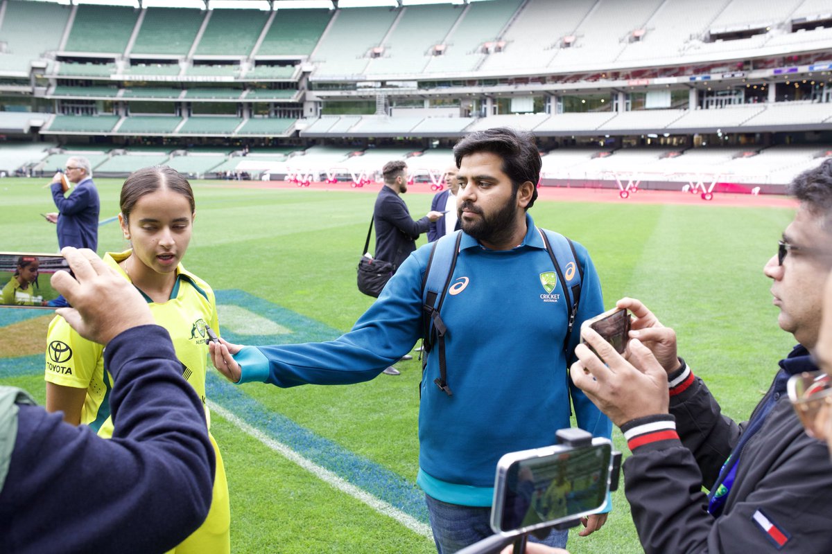 Media highlighting current Australia women’s U19 cricketer Hasrat Gill at the launch of Cricket Australia’s Women’s & Girls Action Plan at the Melbourne Cricket Ground 🇮🇳🇵🇰🇦🇺