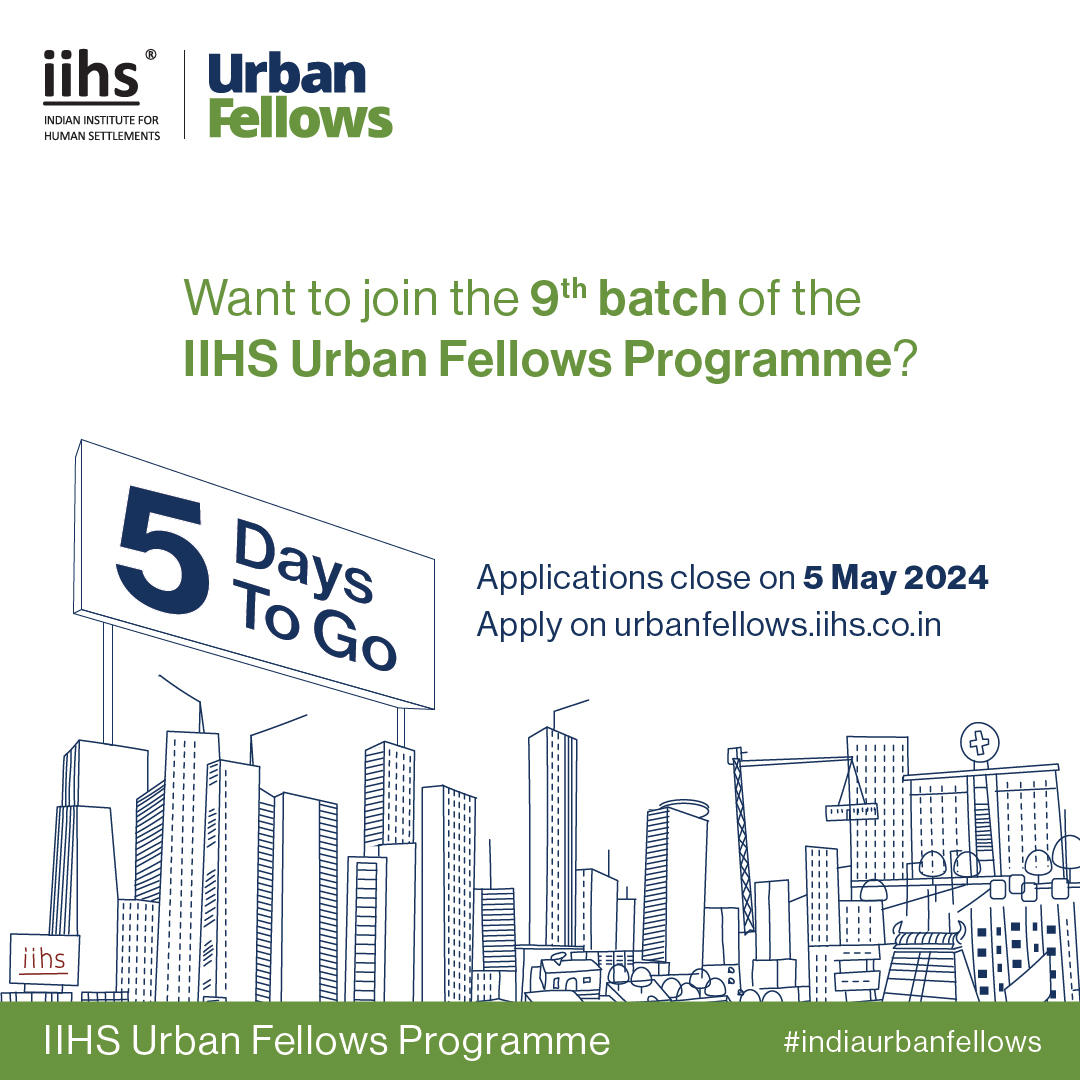 Five days left to apply for the IIHS Urban Fellows Programme (UFP)! Apply now for an opportunity to learn about different aspects of the Urban in a nine month, interdisciplinary, residential programme at the IIHS, Bengaluru Campus. Apply here: bit.ly/3K0zOSx