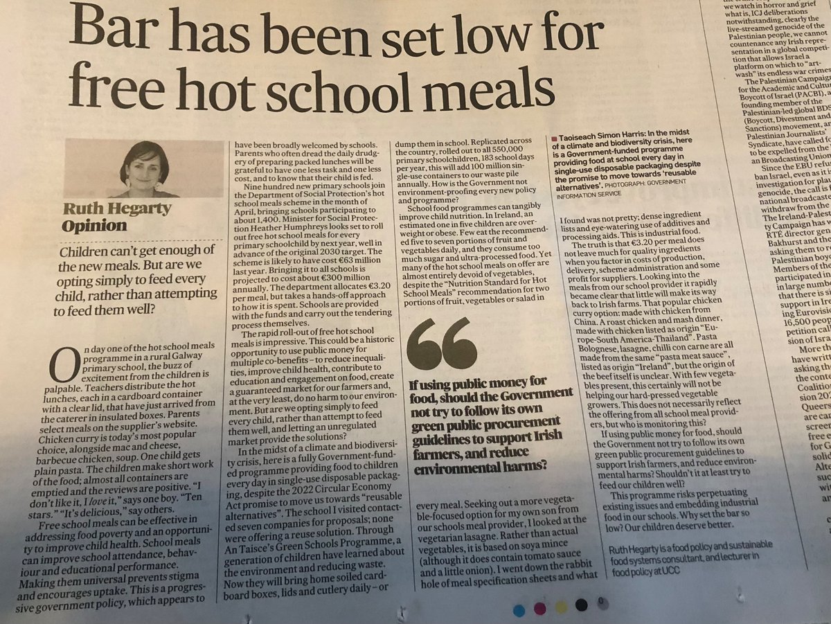 “this will add 100 million single-use containers to our waste pile…this is industrial food” Good piece by @EggandChick about Ireland’s proposed €300 million / yr hot school meals scheme irishtimes.com/opinion/2024/0…