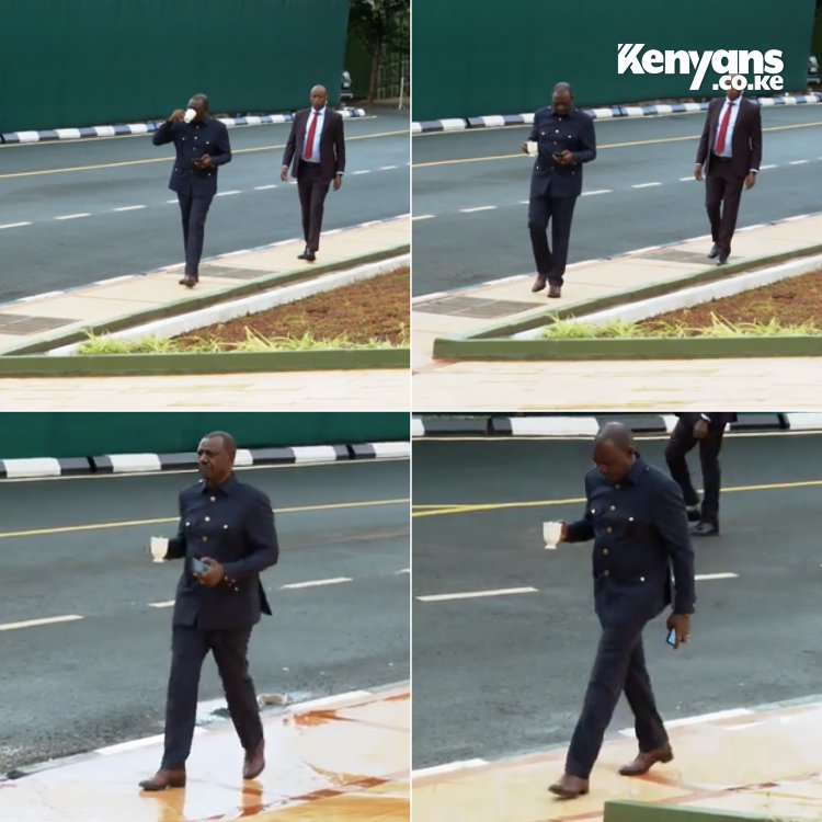 A very Simple Kenya's Fifth President Ruto enjoys a cup of tea ahead of a special cabinet meeting at State House, Nairobi today.