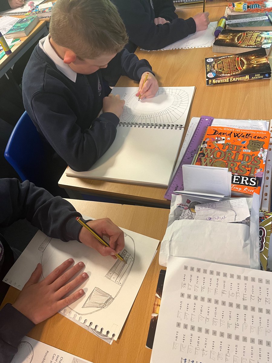 Year 5 are currently reading The Nowhere Emporium. Today they are using information from the text to draw what Daniel’s room looks like. #TheMillReading #TheMillArt #BeCreative