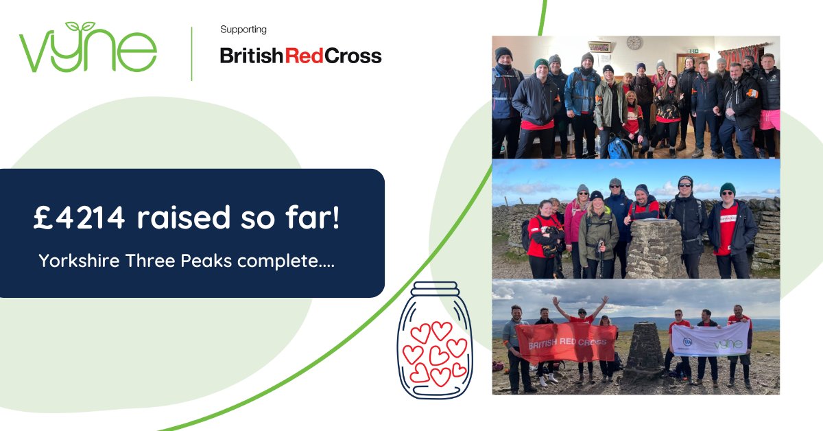 VyneOnline's tweet photo. Our amazing team completed the Yorkshire Three Peaks this weekend, raising a massive £4214 for the @BritishRedCross. Well done all!

If you'd like to donate to the cause, follow the link below:

https://t.co/Kiq5IY77CS https://t.co/um4wI4O33M