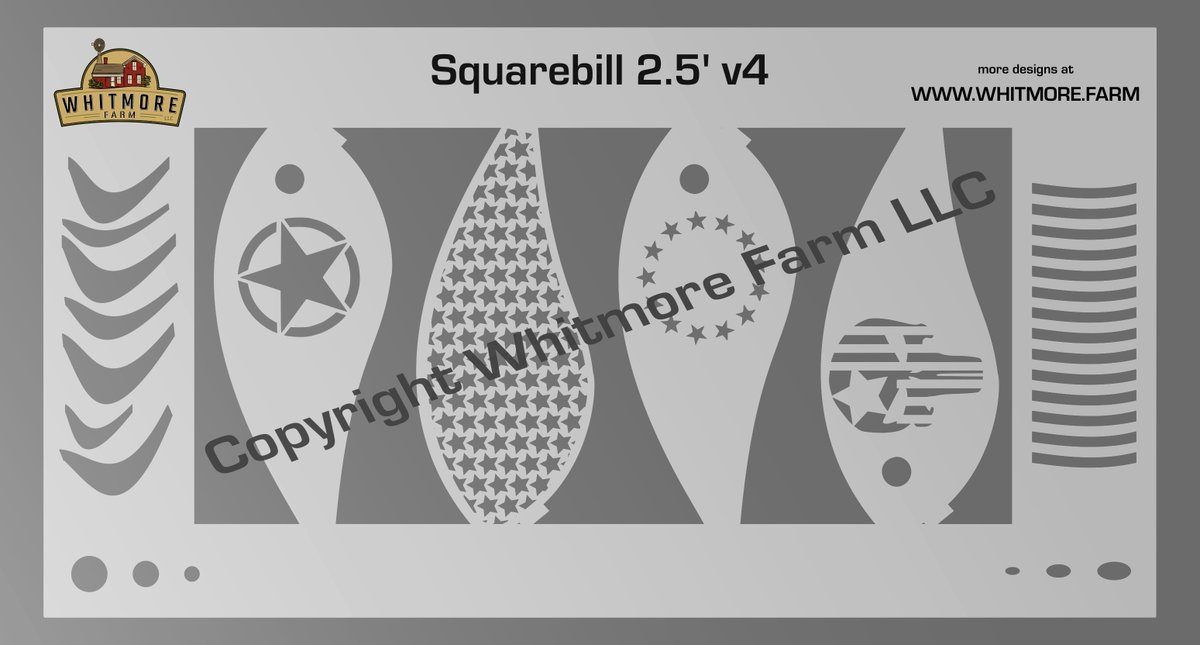 This Squarebill Fishing Lure Airbrush Stencil is designed for 2.5 squarebill blanks and offer four designs, plus extra stripes and shapes. whitmore.farm/product/square… 

#LureMaking #FishingGear #HandmadeLures #DIYLures #CustomLures #FishingPassion #LureCrafting #AnglersLife
