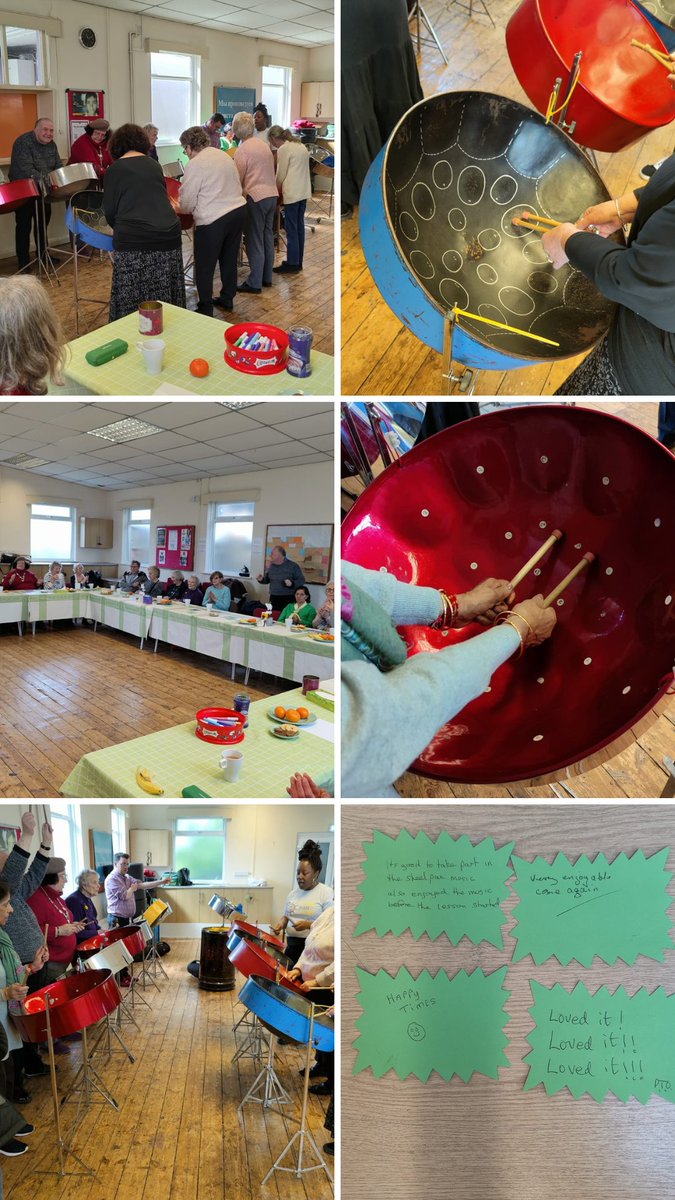 Our first Steel Pan session with our senior citizens was a hit! Working with Steel Pan Trust we were able to bring the music to them and teach our group how to play the instruments! #event #steelpan #music #together #strongerfutures