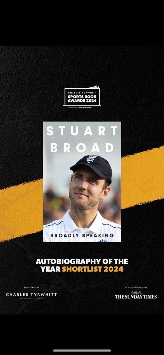 Supporting @StuartBroad8 for his richly deserved nomination for @sportsbookaward shortlist 2024! An interesting and inspirational read @HodderBooks 📖 😍👏#TeamWass