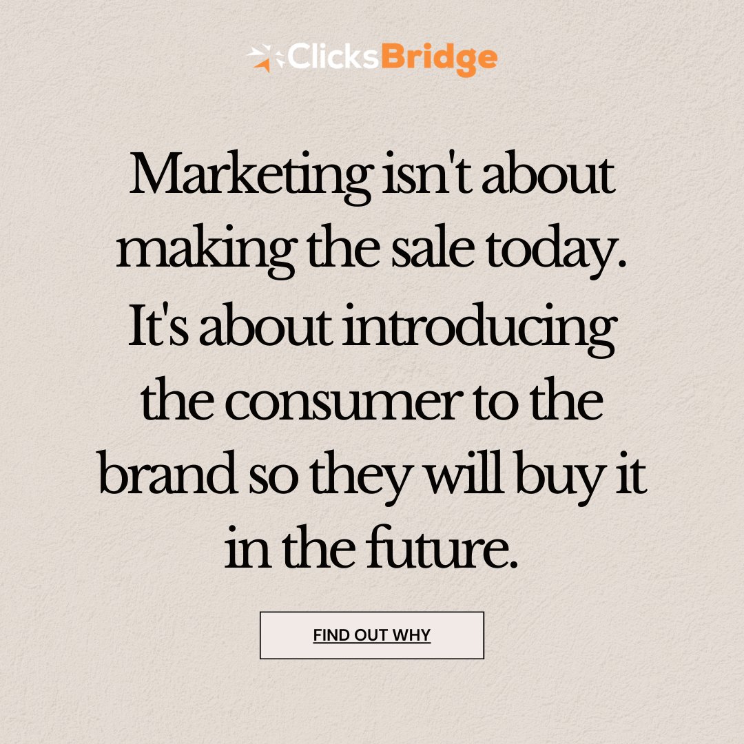 Marketing isn't about making the sale today. It's about introducing the consumer to the brand so they will buy it in the future.

Who is one friend that needs to hear this?

#strategicmarketing #marketing101 #growth