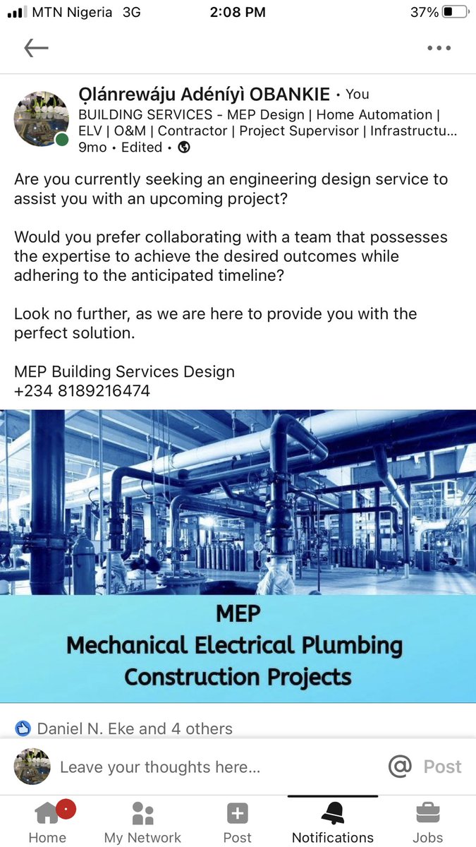 ObankieNoni's tweet image. You might need my service, this is my LinkedIn link

linkedin.com/in/obankie

#MEP #MEPServices
#MandE #BuildingServices
