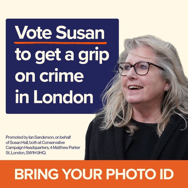 Finally a bit of honesty from #SusanHall ! …if elected she seems to be promising to take over organised crime in #London 🤣 Given her record of dubious associations during her time on the assembly so far (and simply that she’s a #Tory !) this is one promise I have no doubt…