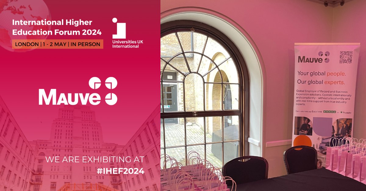 EVENT | At @UUKIntl's #IHEF2024 tomorrow? Meet Annette & Abi from Mauve Group, to learn how our global mobility solutions can help your higher ed institute/organisation navigate student recruitment + research. 📆 1-2 May 2024 📍 Senate House, @LondonU 🎫 ow.ly/C8lJ50RhXa3