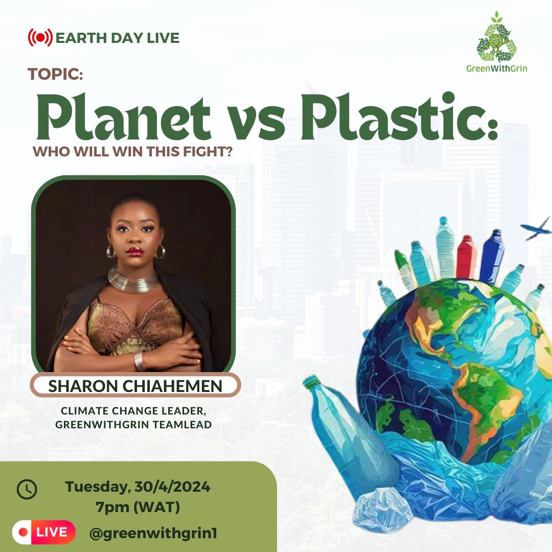 Perfect way to end Earth Month!
🎤 Join my Instagram live on @greenwithgrin1 as we discuss 

🌎The history of plastics and why they have become the enemy. (Or is plastic really the enemy?)😱
🌎How the world can wean off the plastic addiction 
🌎Q&A

 #PlanetVsPlastic