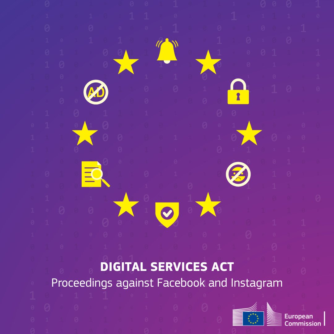 We have opened formal proceedings against Meta to assess whether Facebook and Instagram may have breached the Digital Services Act in areas linked to: ▪️ Disinformation ▪️ Visibility of political content ▪️ Non-availability of election-monitoring tools ▪️ Mechanisms to flag…