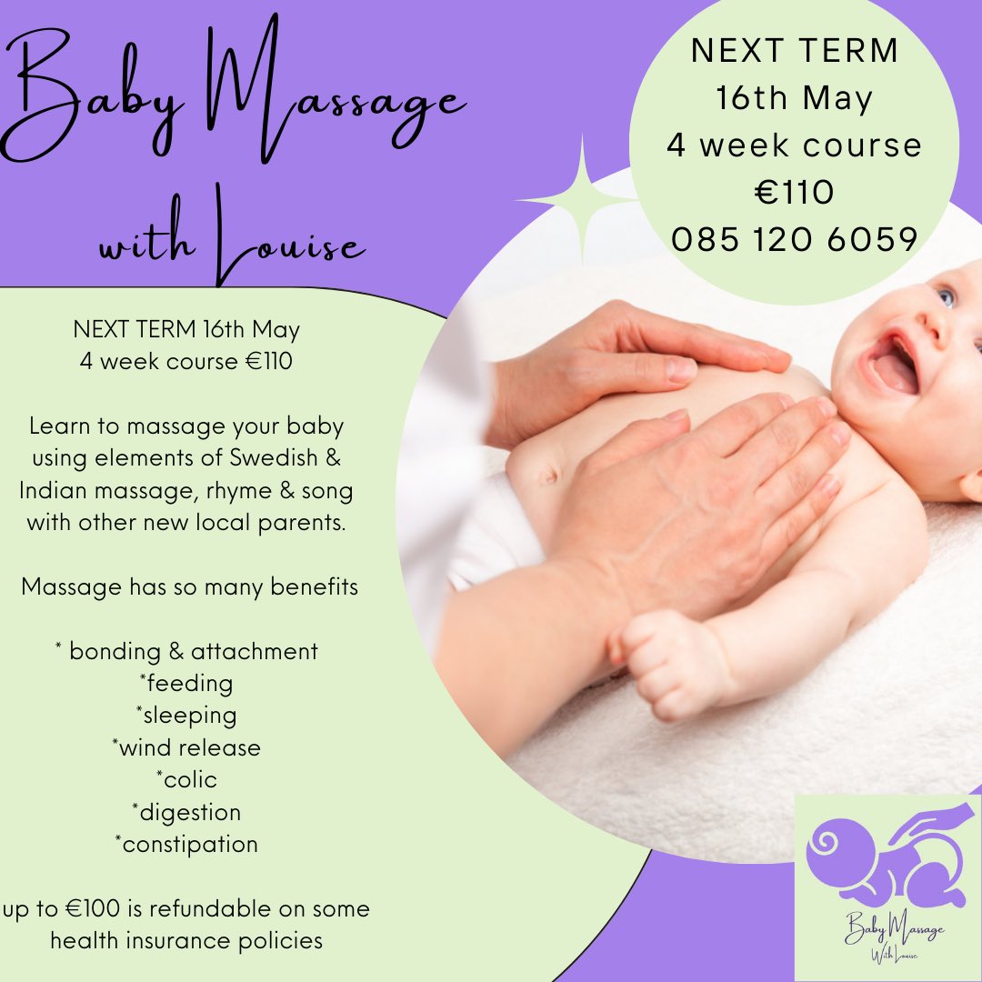 New Baby Massage course starting May 16th <a href="/Evergreen_Ter/">EvergreenTerenure</a> Louise will guide you and your baby through the benefits of Massage. Be sure to book your place on this hugely popular course. Details below 👇