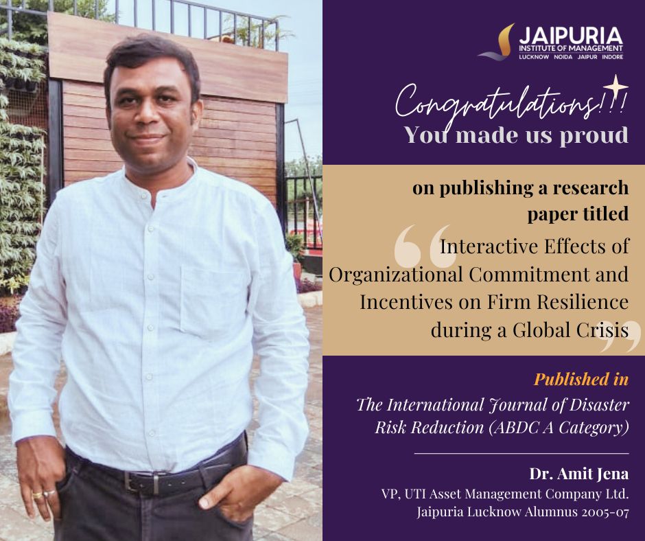 Jaipuria Institute of Management, Lucknow is proud to shine the spotlight on our esteemed alumnus, Dr. Amit Jena from the batch 2005-07, and Vice President of UTI Asset Management Company Limited, for his research in ABDC A Category!🏆 Read more here: bit.ly/4bewui4