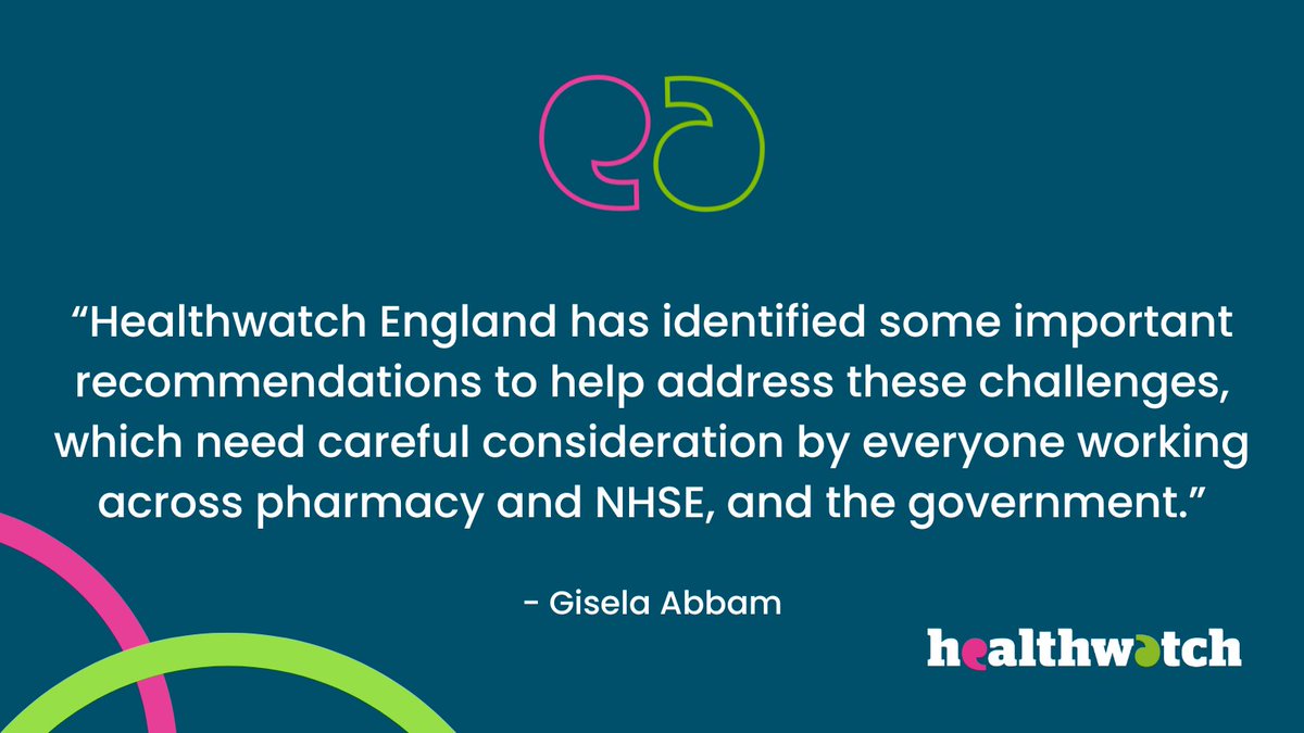 In response to our pharmacy report, Gisela Abbam @TheGPhC said “it underlines the vital role that pharmacies are already playing, and the potential for them to do even more in the future.” healthwatch.co.uk/report/2024-04…