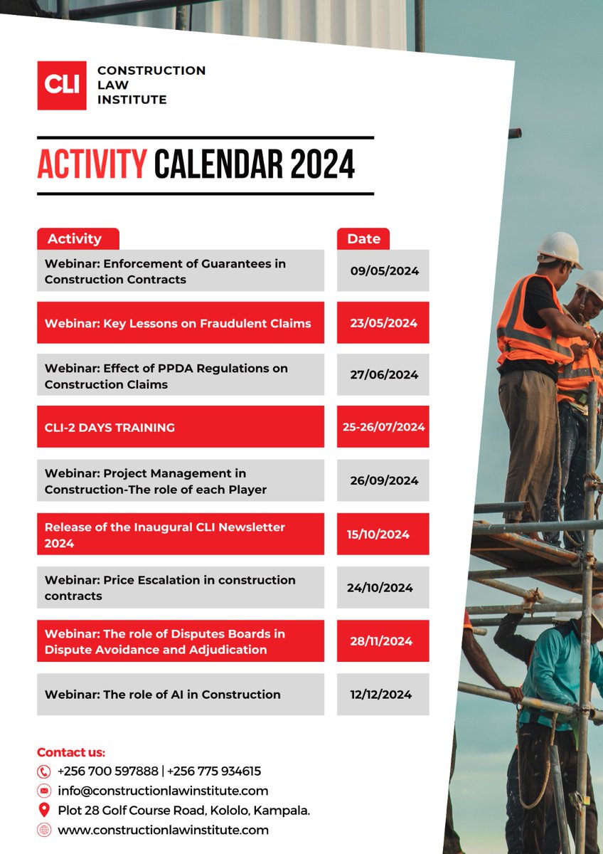 Check out our exciting activity calendar filled with a lineup of insightful webinars, a training and a newsletter designed to elevate your expertise in construction law. Mark your calendars and join us for these engaging activities. #activitycalendar #constructionlaw