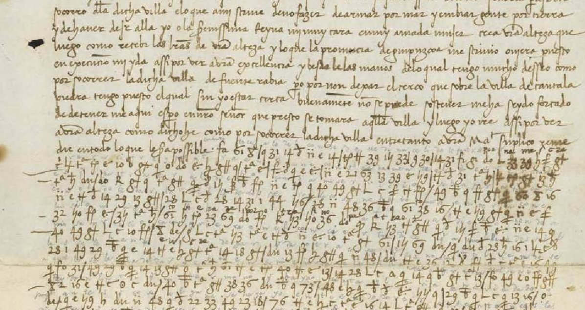 El 30 de abril de 1476, Fernando el Católico escribió esta carta cifrada a su padre, el rey Juan II de Aragón. En ella se refiere a su esposa Isabel como 'la Serenísima Reyna, mi muy cara e muy amada mujer'. #Historia #España #SigloXV