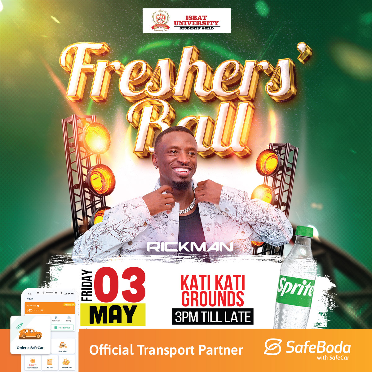 Exciting News 🎉 We are thrilled to be the Official Transport Partner for the Isbat Freshers' Ball on May 3rd at Kati Kati Grounds. Your SAFEST ride awaits - Order SafeCar 🚘 and SafeBoda 🏍️, we'll get you there!😎#IsbatFreshersBall