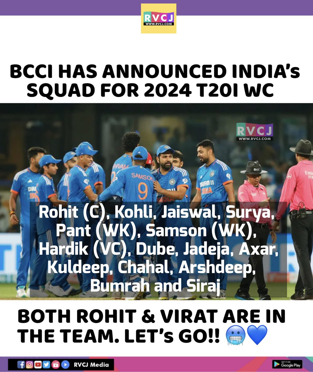 India's Squad for 2024 T20I World Cup