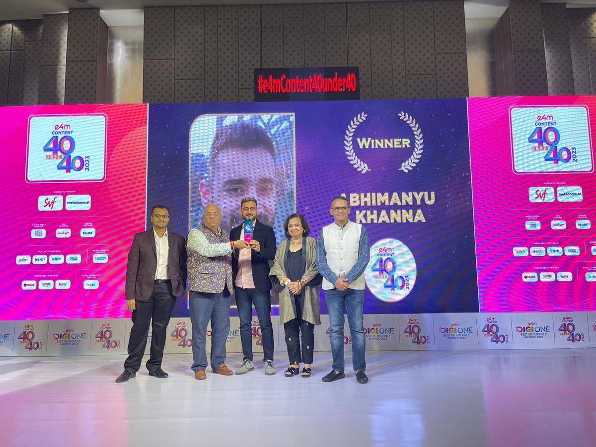 The #e4mContent40Under40 Awards honour individuals who have significantly shaped the Content Marketing industry!👏
Many Congratulations #AbhimanyuKhanna on winning the prestigious title.🏆

#e4mAwards #Content40Under40 #ContentMarketing #MarketingAwards #ContentAwards