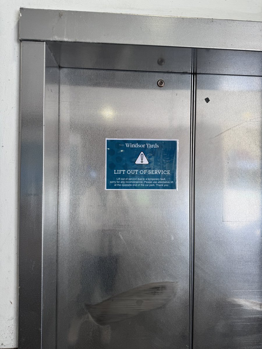 Katievharcus's tweet photo. @WindsorYards seriously not good - all disabled parking spaces closed off, finally found one and took a long walk to the lifts and they’re out of action too. How about warning people with disabilities before they enter the carpark? https://t.co/AqdiPcepqH