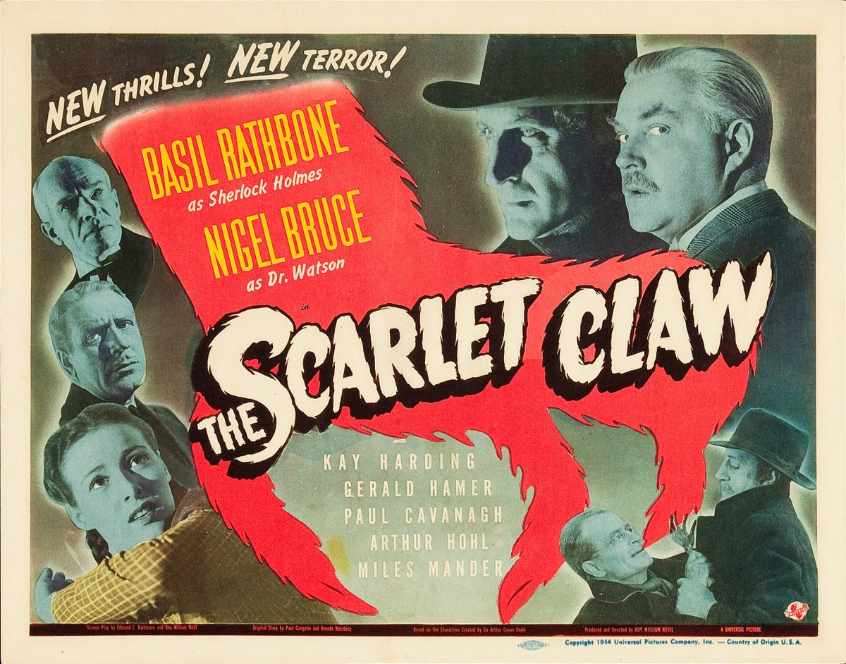 The Scarlet Claw (Universal, 1944)
Title Lobby Card (11' X 14')
.
#TerrorByNight #TheScarletClaw #SherlockHolmes #BasilRathbone #NigelBruce #ClassicHorror #VintageHorror #MonsterKid #MysteryFilm
.