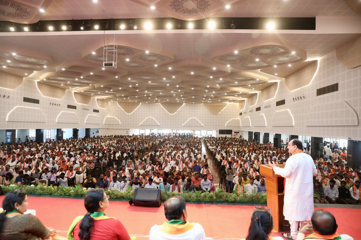 Visuals of BJP National President Shri @JPNadda addressing an Intellectuals' Meeting in Shivamogga, Karnataka.