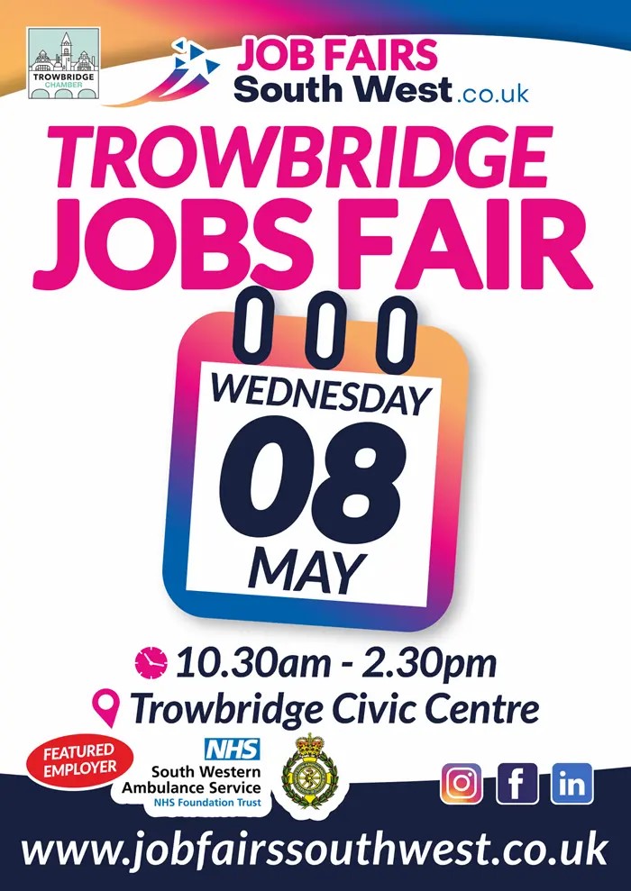 Come meet your potential employer at the Trowbridge jobs fair and learn more about vacancies and apprenticeships available for you. 🗓️ Wednesday 8 May 📍 The Civic Centre, St Stephen’s Place, Trowbridge, Wiltshire, BA14 8AH ⏰ 10:30 – 2:30pm