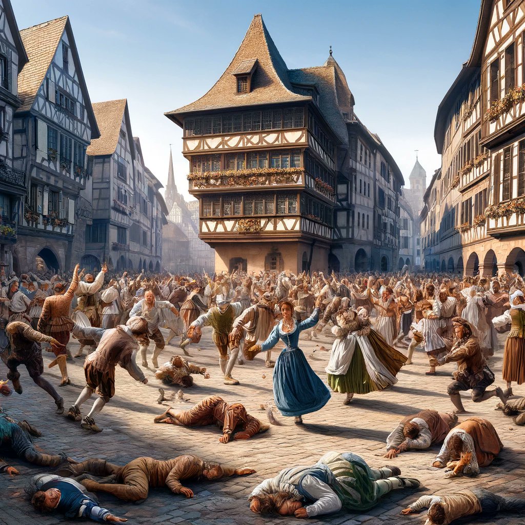Twisted Tuesday: The 'Dancing Plague' of 1518 was a real event where hundreds of people in Strasbourg danced for days without rest, many to their deaths. When the beat drops, it really DROPS. #TwistedTuesday #DancingPlague #HistoryMysteries