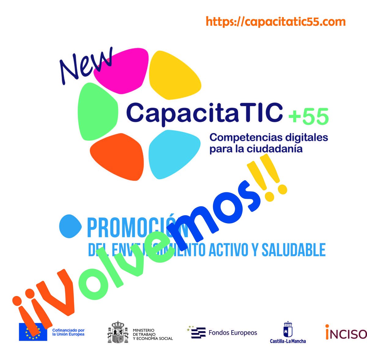 🙋‍♀️🙋‍♂️¡¡Volvemos con 𝐍𝐞𝐰 𝐂𝐚𝐩𝐚𝐜𝐢𝐭𝐚𝐓𝐈𝐂+𝟓𝟓!!

📌Formación totalmente gratuita en #nuevastecnologías para mayores de 55 años de #CastillaLaMancha 👩‍🏫
Os seguiremos informando
👇
capacitatic55.com

#NewCapacitaTIC55 @gobjccm @BienestarCLM #FSE