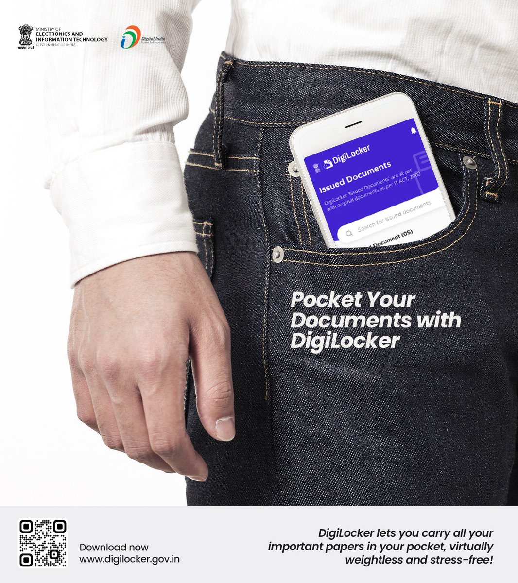 #DigiLocker lets you carry all your important papers in your pocket, virtually weightless and stress-free! #DigitalIndia @digilocker_ind