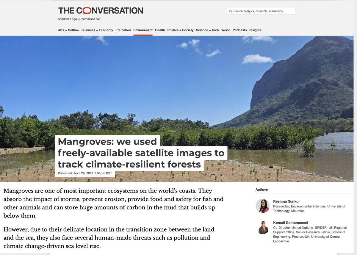 Our Conversation article on mangroves, satellite images, and climate-resilient forests. It is based on our recently published Nature Scientific Reports paper, which provides groundbreaking insights into the crucial role of these natural resources in securing our planet's future.