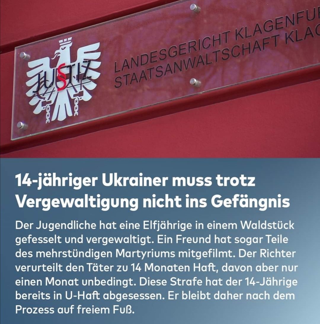 14 jähriger muss nach Vergewaltigung nicht ins Gefängnis.
1 Monat U Haft reicht.

Da sollte man noch an den Rechtsstaat glauben?

via @ServusTV_News