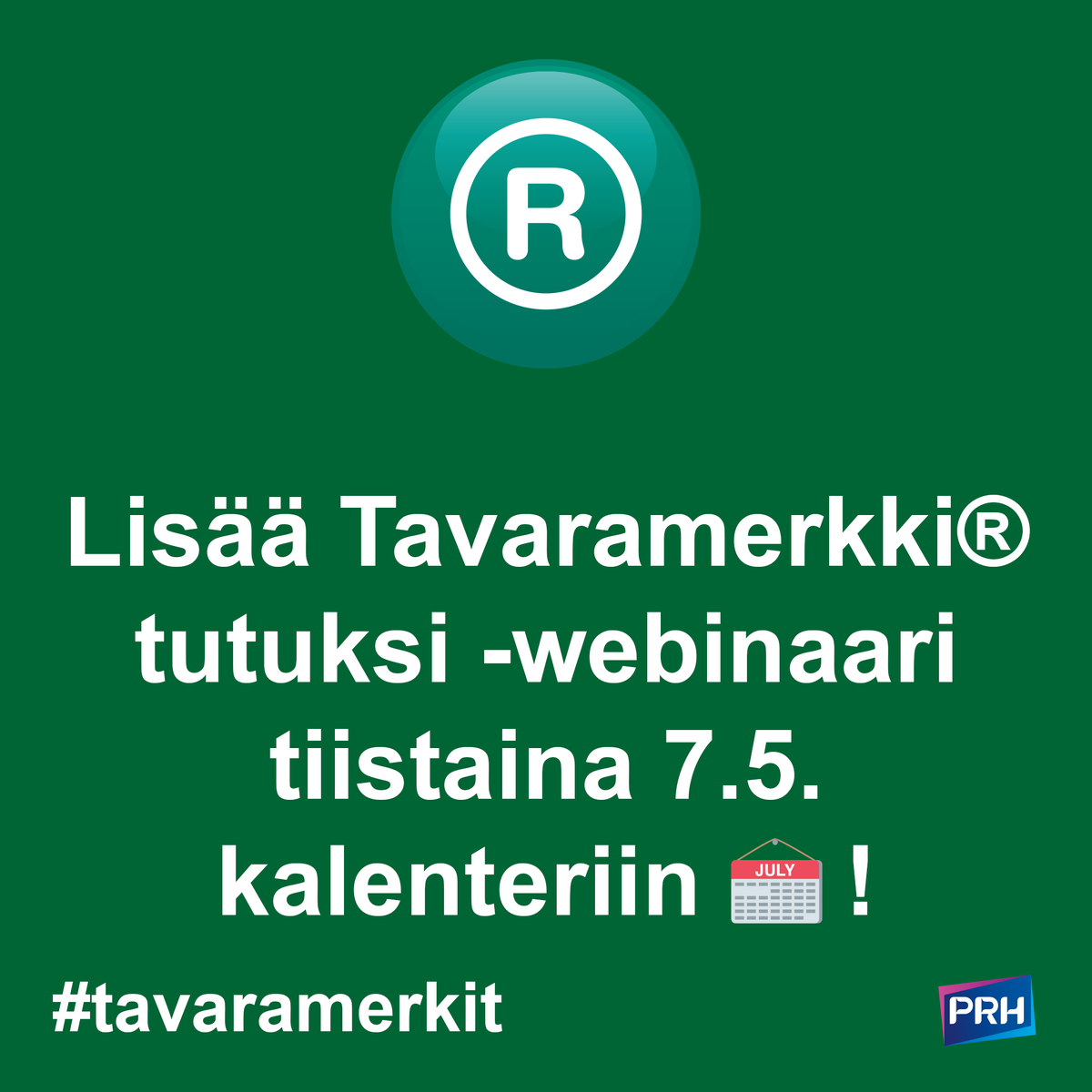 Moi #yrittäjät 👋

Kiinnostaako #brändi:n rakentaminen ❓

Maksuton Tavaramerkki tutuksi -webinaaristamme ti 7.5. klo 8.30-9.15 saa tiiviin tietopaketin tavaramerkkien hyödyntämisestä 🎧

Tutustu ja ilmoittaudu:
prh.fi/fi/tietoa_prhs…

#AineetonOmaisuus #tavaramerkit #yritykset