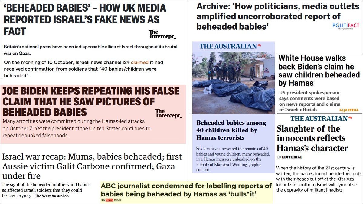 Now they're lying about their lies Hasbara is a sickness 'No one ever said more than ONE baby was beheaded' Tired of your lies and how you minimise a genocide Zionists ranted about 40 beheaded babies - a blatant lie used to 'justify' their genocidal response Evidence? 👇
