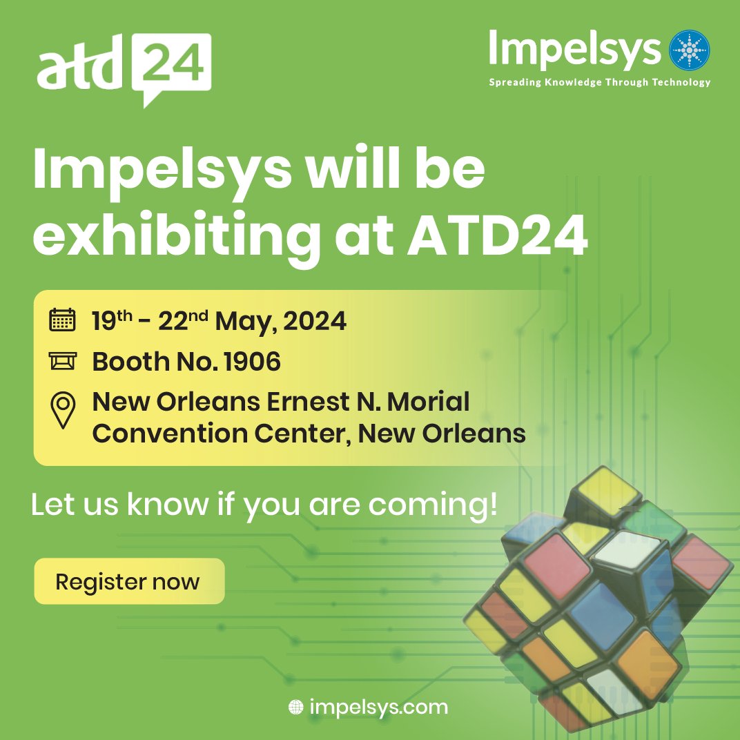 We are thrilled to announce that #Impelsys will be exhibiting at the #ATD2024! Visit us at Booth #1906 to learn how our #AI-enabled solutions deliver a #personalizedlearning experience. Know more at impelsys.com/events/impelsy…
#ImpelsysAtATD #ATD24 #ATD #RechargeYourSoul