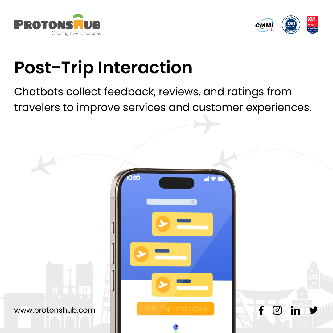 Embrace the future of travel with chatbots to simplify processes, personalize experiences, and bridge the gap between passengers and airlines. 🎯

Reach out to us to know more.

#travel #Savetime #savemoney #chatbot #app #websites #hotelbooking #appdevelopmentcompany #Protonshub