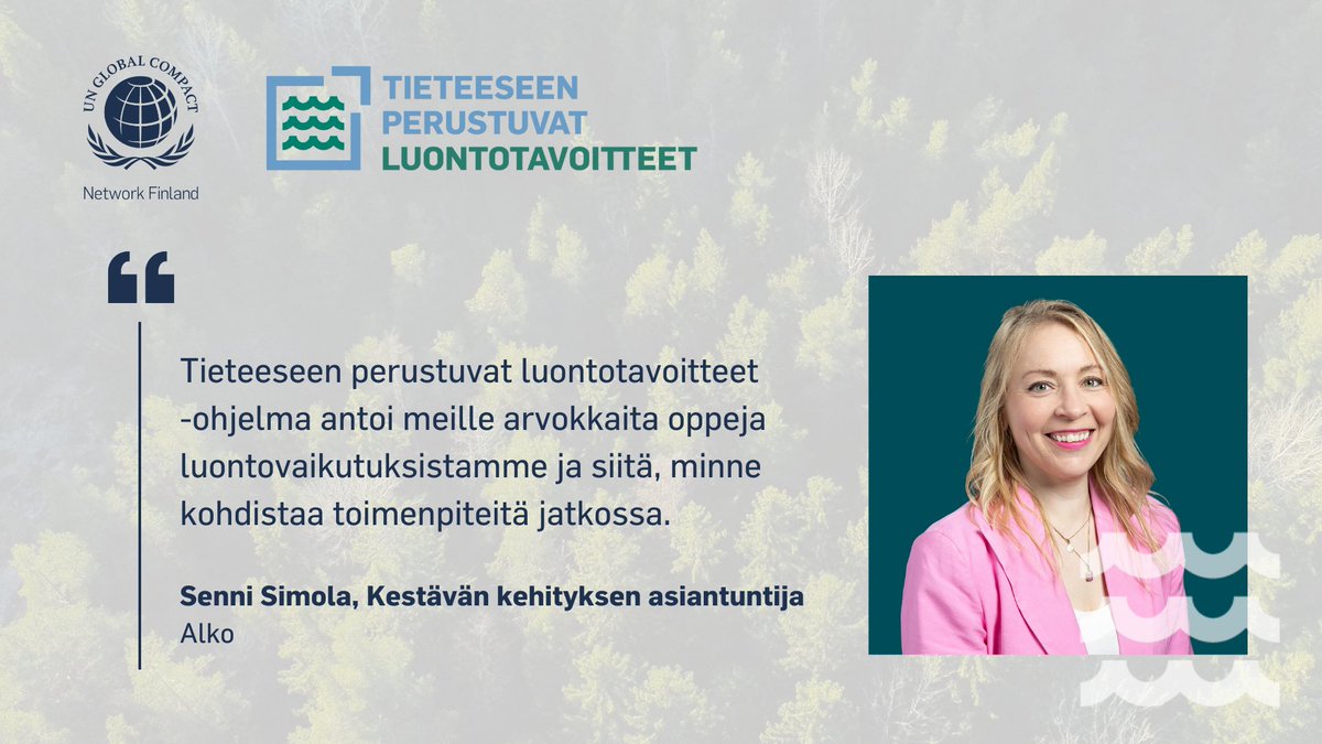 Haku on auki Tieteeseen perustuvat luontotavoitteet -koulutusohjelmaan!📢 Ohjelman edelliselle kierrokselle osallistunut @Alko_Oy sai ohjelmasta arvokkaita oppeja luontovaikutuksistaan ja siitä, minne kohdistaa toimenpiteitä jatkossa💡 Hae ➡ globalcompact.fi/SBTN-ohjelma